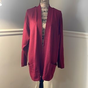 ST.JOHN Burgundy  Open Front Santana Cardigan w/ Eppaulets Sz.L